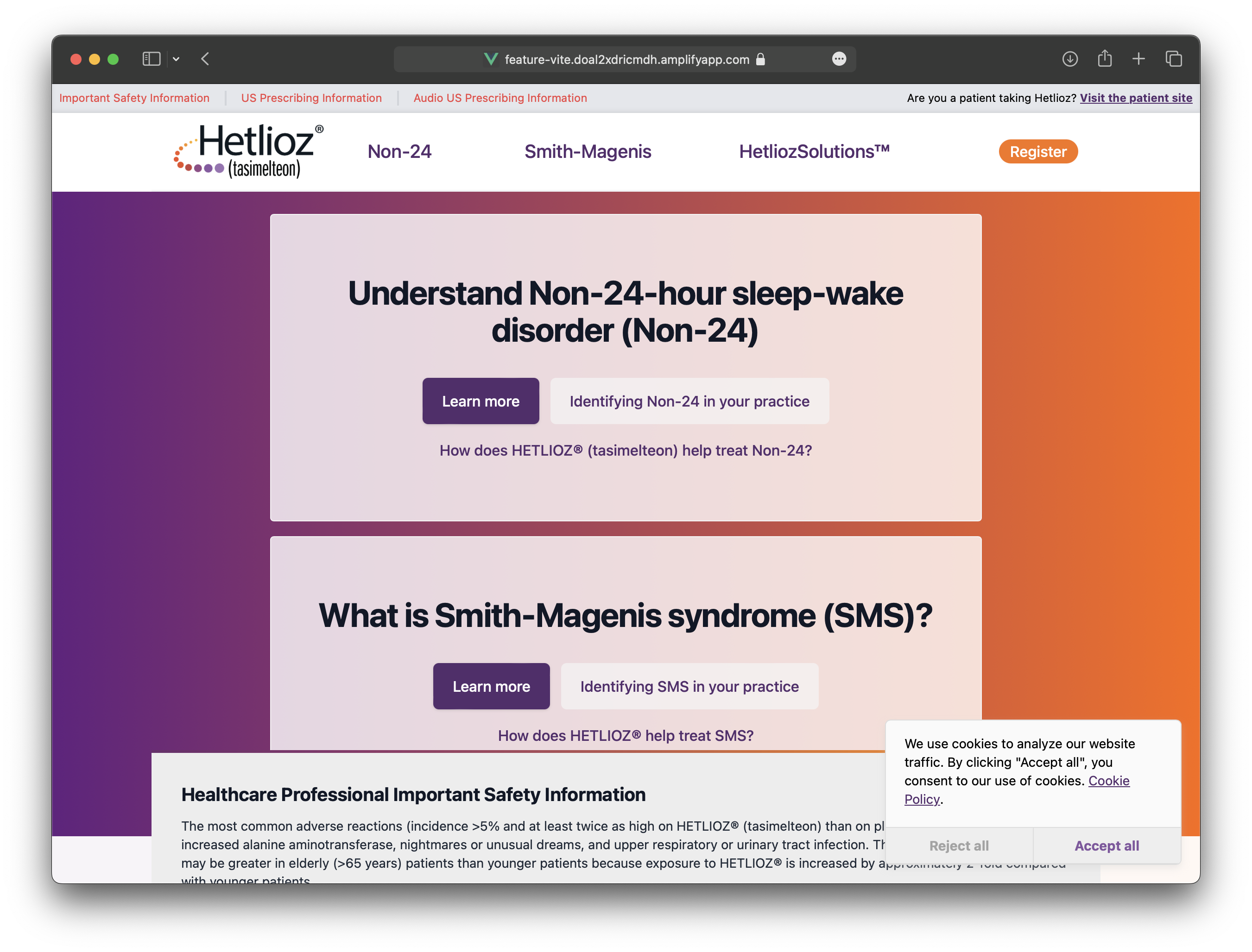 New HetliozPro.com homepage with modernized design, clear calls to action, and "cards" grouping the syndromes.